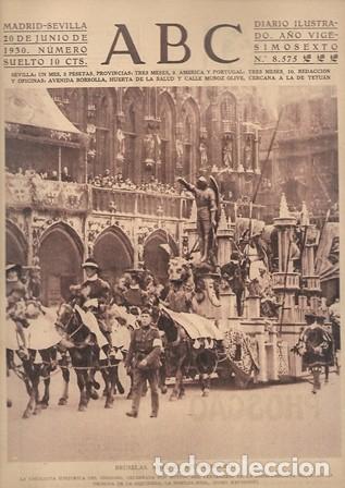 Coleccionismo de Revistas y Peri&oacute;dicos: PERIODICO ABC MADRID-SEVILLA 20 JUNIO DE 1930 N&ordm; 8575 BRUSELAS ANTE EL AYUNTAMIENTO. A-ABC-0203
