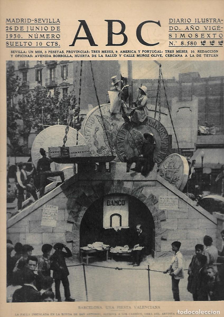 Coleccionismo de Revistas y Peri&oacute;dicos: PERIODICO ABC MADRID-SEVILLA 26 DE JUNIO DE 1930 N&ordm;8580 BARCELONA. UNA FIESTA VALENCIANA.A-ABC-0208