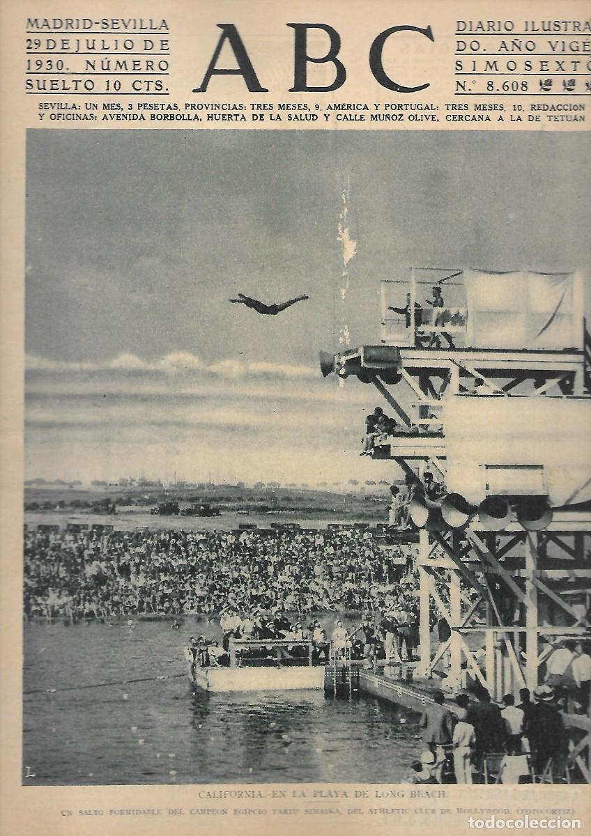 Coleccionismo de Revistas y Peri&oacute;dicos: PERIODICO ABC MADRID-SEVILLA 29 DE JULIO DE 1930 N&ordm;8608 CALIFORNIA. PLAYA LONG BEACH. A-ABC-0211