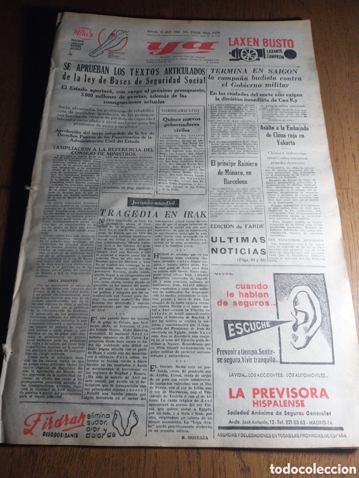 Coleccionismo de revistas y peri&oacute;dicos: YA 1966 .MUSEO ARTE ABSTRACTO CUENCA.PUBLICIDAD SEAT 850.PELUCAS ESPA&Ntilde;OLAS. ENTREVISTA JOSE MELIA