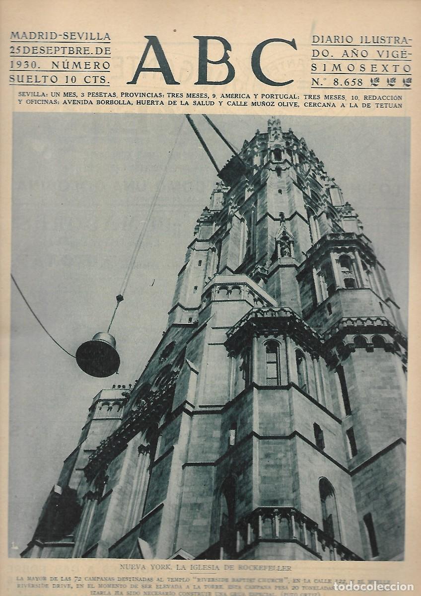 Coleccionismo de Revistas y Peri&oacute;dicos: PERIODICO ABC MADRID-SEVILLA 25 SEPTIEMBRE 1930 N&ordm;8658 NUEVA YORK.IGLESIA DE ROCKEFERLLER.A-ABC-0230