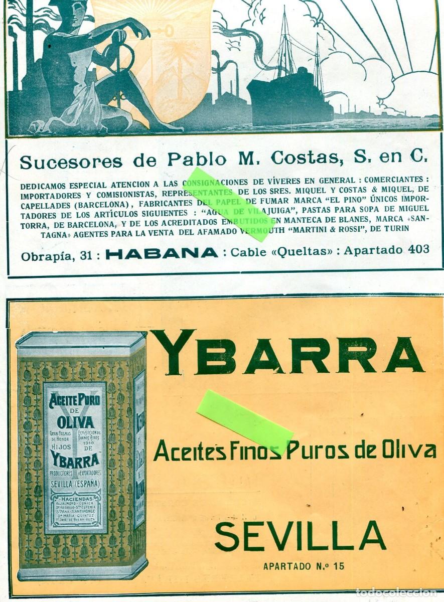 Collection Magazines and Newspapers: RECORTE DE PRENSA A&Ntilde;O 1921 PUBLICIDAD PABLO COSTAS HABANA CUBA YBARRA ACEITES SEVILLA
