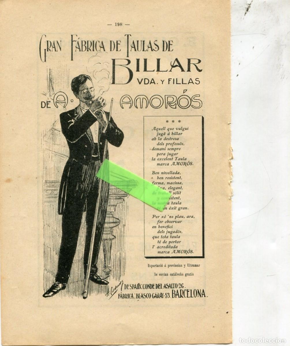 Collectionnisme de Revues et Journaux: RETALL DE PREMSA ANY 1906 PUBLICITAT FABRICA DE TAULES DE BILLAR A.AMOROS