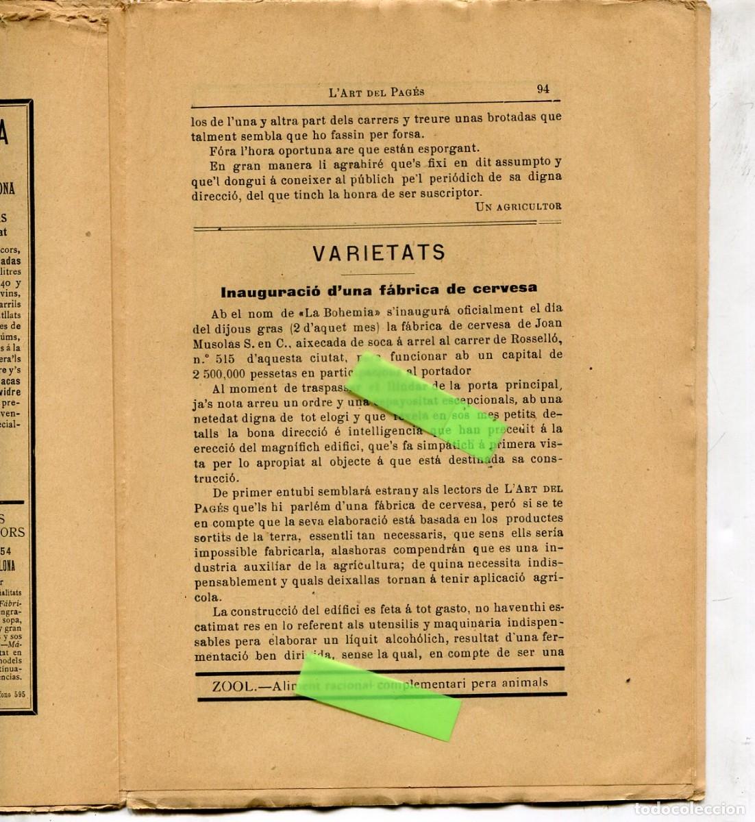 Collection Magazines and Newspapers: REVISTA A&Ntilde;O 1905 INAGURACION DE UNA FABRICA DE CERVEZA EN BARCELONA LA BOHEMIA LA POBLA DE MONTORNES
