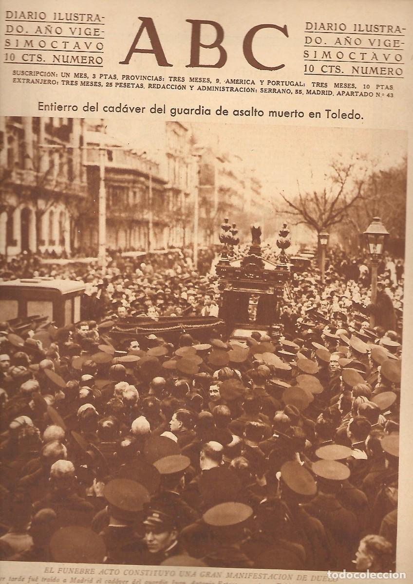 Coleccionismo de Revistas y Peri&oacute;dicos: PERIODICO ABC MADRID-SEVILLA 12 DE MARZO DE 1932 N&ordm; 9091 ENTIERRO GUARDIA CIVIL DE TOLEDO.A-ABC-0258