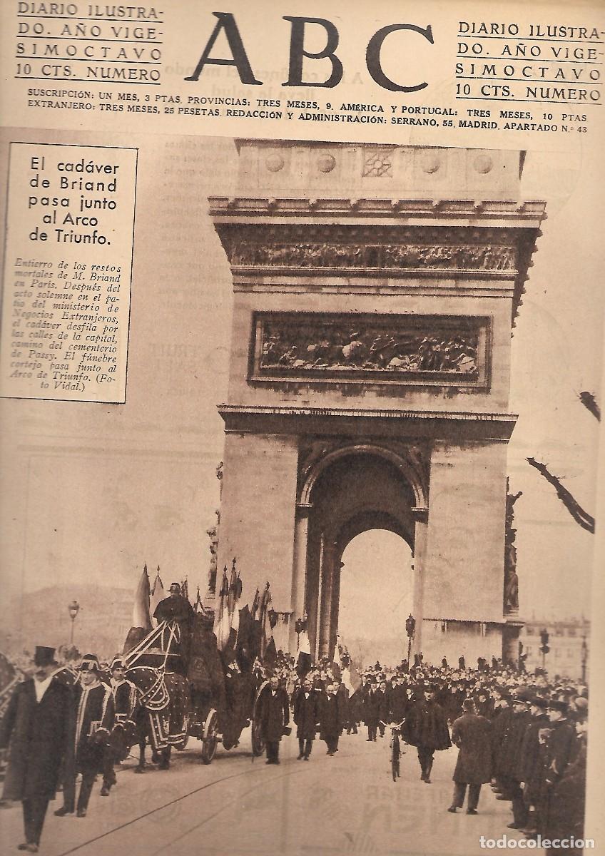 Coleccionismo de Revistas y Peri&oacute;dicos: PERIODICO ABC MADRID-SEVILLA 16 DE MARZO DE 1932 N&ordm; 9094 CADAVER DE BRIAND.A-ABC-0259