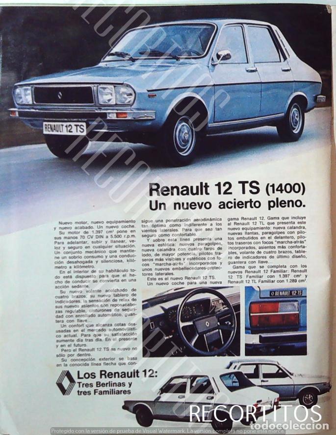 Coleccionismo de Revistas y Peri&oacute;dicos: RENAULT 12 TS ANUNCIO PUBLICIDAD