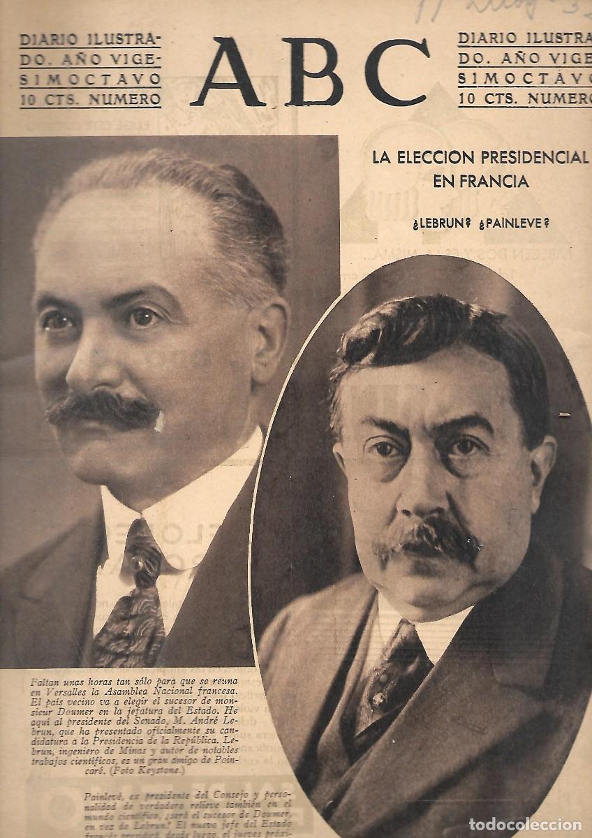 Coleccionismo de Revistas y Peri&oacute;dicos: PERIODICO ABC MADRID-SEVILLA 11 MAYO DE 1932 N&ordm;9141 LA ELECCION PRESIDENCIAL EN FRANCIA.A-ABC-0275