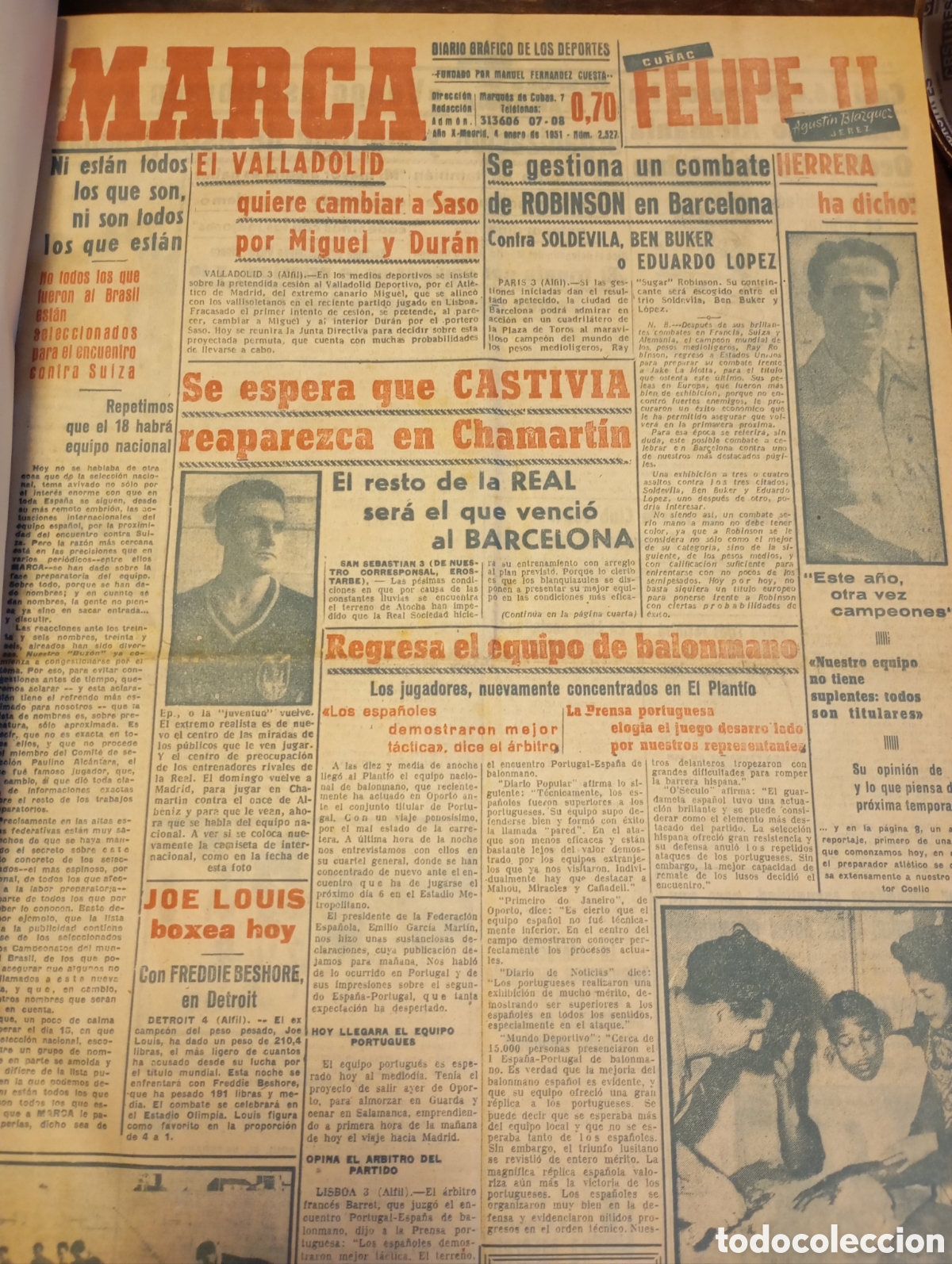 Coleccionismo de Revistas y Peri&oacute;dicos: 1951 Peri&oacute;dico deportivo Marca 1951 grande tomo encuadernado