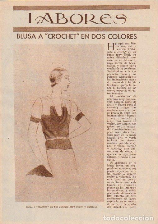 Collezionismo di Riviste e Giornali: * MODA FEMENINA * Blusa a crochet en dos colores - 1933