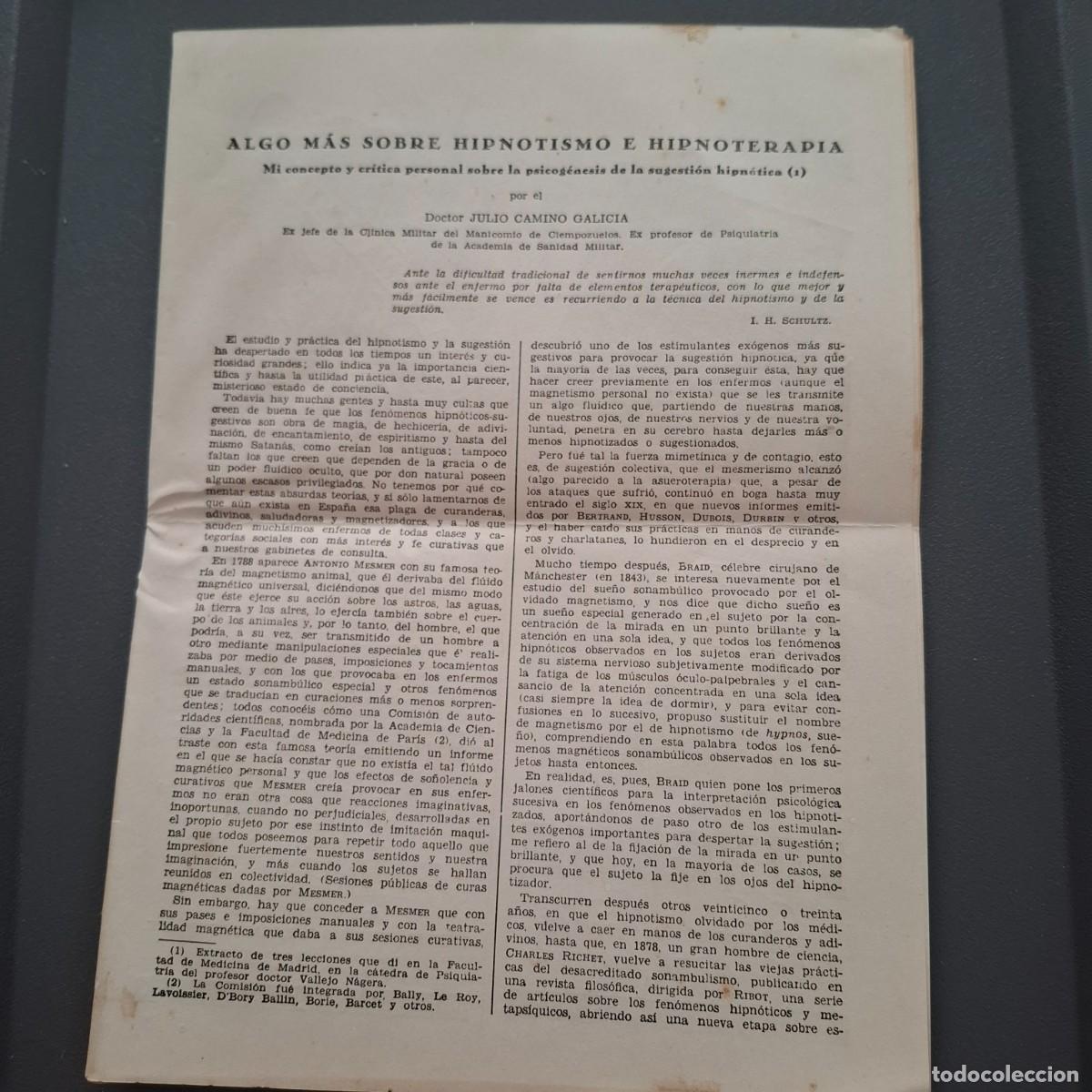 Coleccionismo de Revistas y Peri&oacute;dicos: Algo mas sobre hipnotismo e hipnoterapia - Julio Camino - 1944