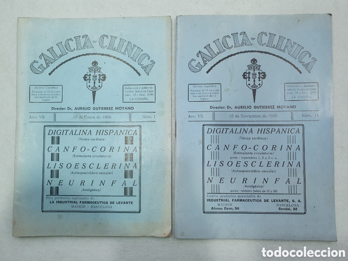 Colecionismo de Revistas e Jornais: Galicia Cl&iacute;nica. 2 revistas. Aurelio Guti&eacute;rrez Moyano. Numeros 1 y 11. (L111)