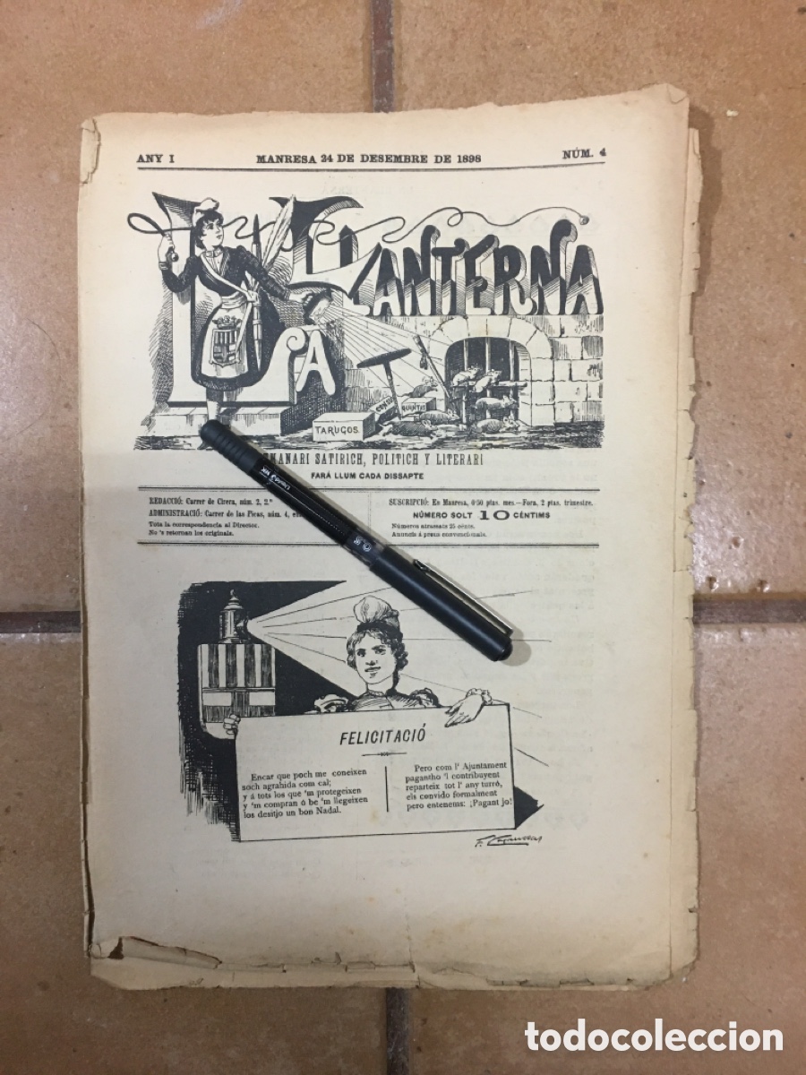 Coleccionismo de Revistas y Peri&oacute;dicos: 1898 24/12 MANRESA ''LA LLANTERNA'' n&ordm; 4 IL.LUSTRAT PER F. CASANOVAS