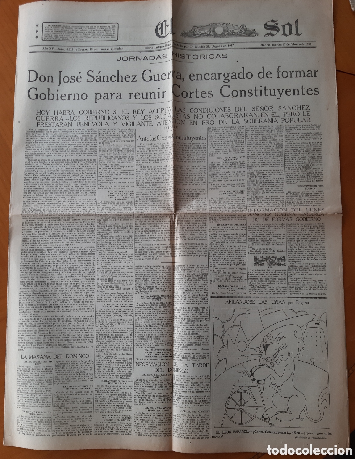 Coleccionismo de Revistas y Peri&oacute;dicos: Peri&oacute;dico El Sol. Madrid 1931