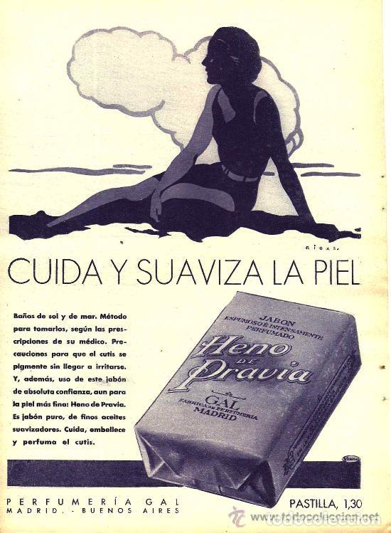 Coleccionismo de revistas y peri&oacute;dicos: Publicidad jab&oacute;n Heno de Pravia de perfumer&iacute;a Gal / dibujo Ribas-1933