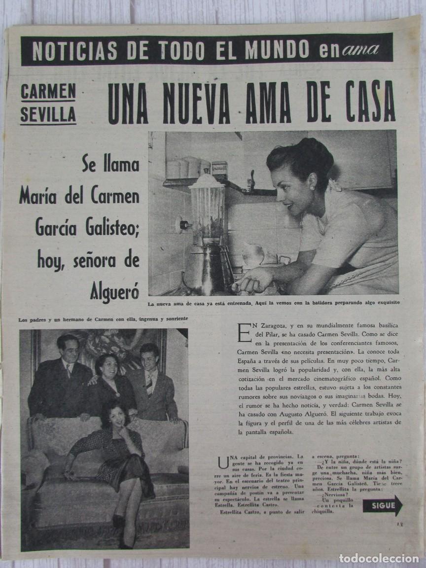 Coleccionismo de Revistas y Peri&oacute;dicos: RECORTE REVISTA AMA 28 1961 CARMEN SEVILLA 3 P&Aacute;GS