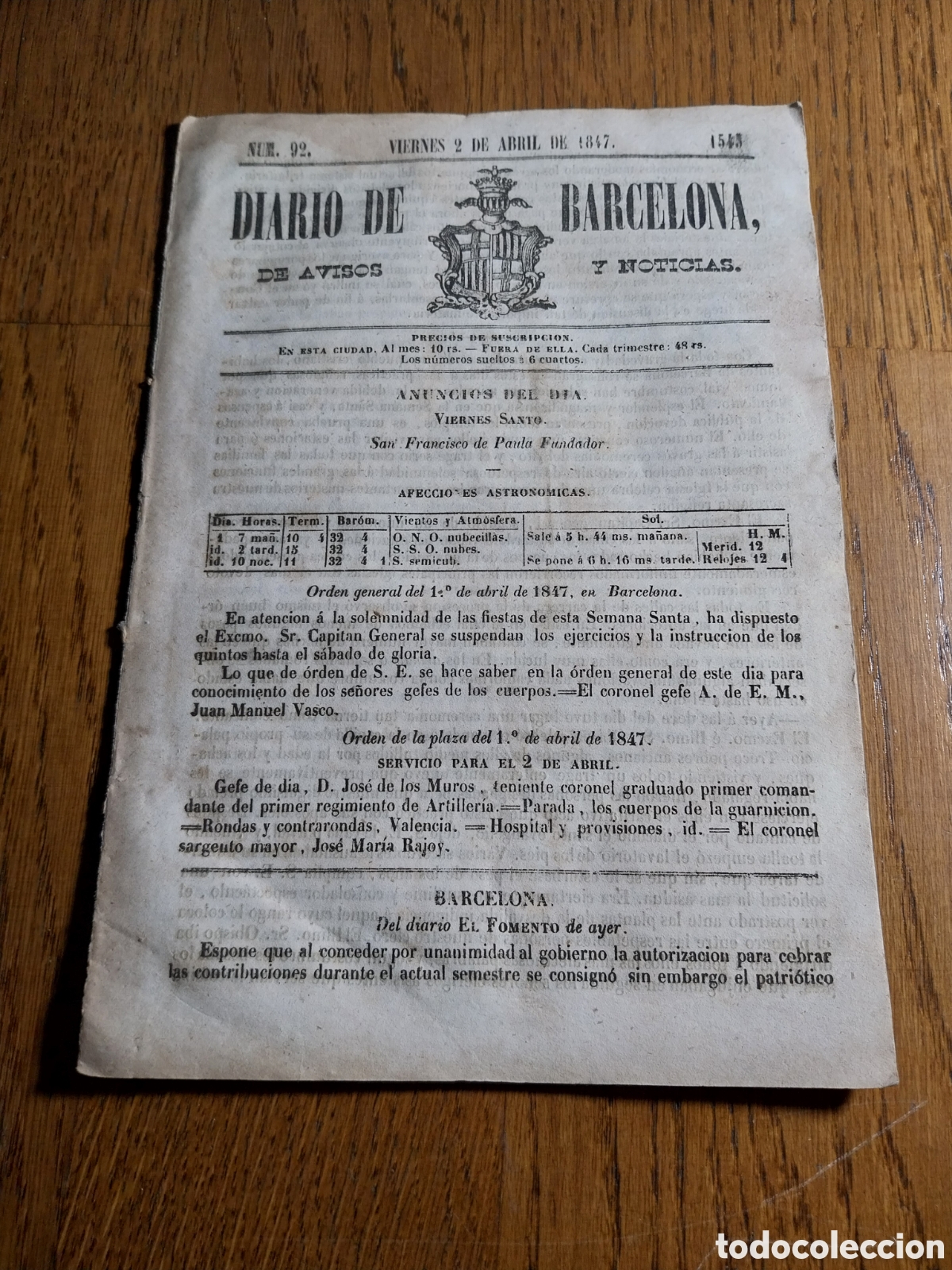 Collezionismo di Riviste e Giornali: DIARIO 1847 CUERPO DE ESCUADRAS DE CATALU&Ntilde;A. DECRETO SUPRESI&Oacute;N JUNTA SUPREMA SANIDAD DEL REINO