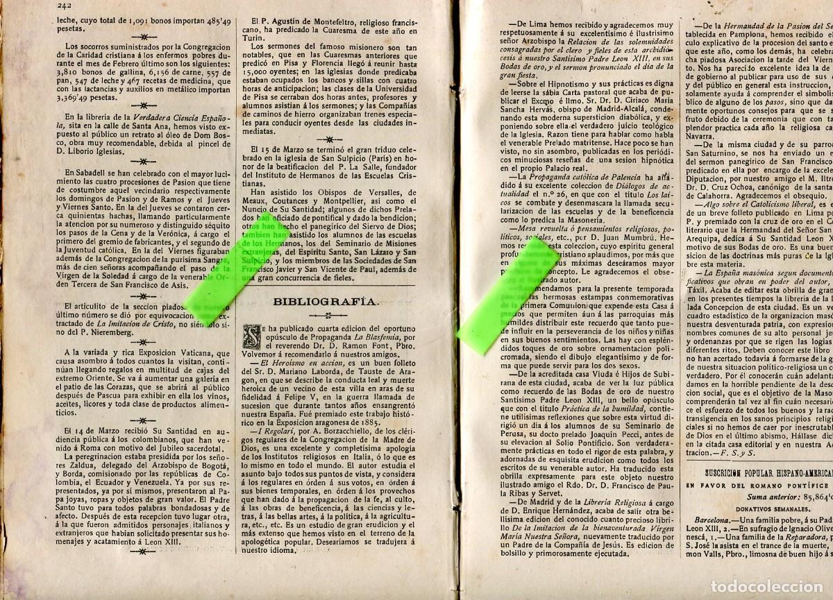 Collectionnisme de Revues et Journaux: REVISTA A&Ntilde;O 1888 MASONERIA PALENCIA HIPNOTISMO EN MADRID PAMPLONA