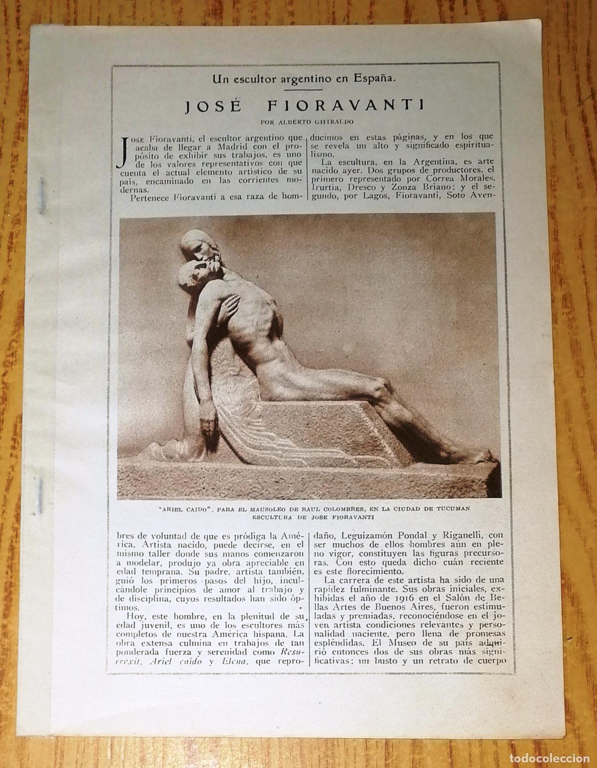 Coleccionismo de revistas y peri&oacute;dicos: JOS&Eacute; FIORAVANTI: Un escultor argentino en Espa&ntilde;a [SEPARATA BLANCO Y NEGRO 1925] / Alberto Ghiraldo