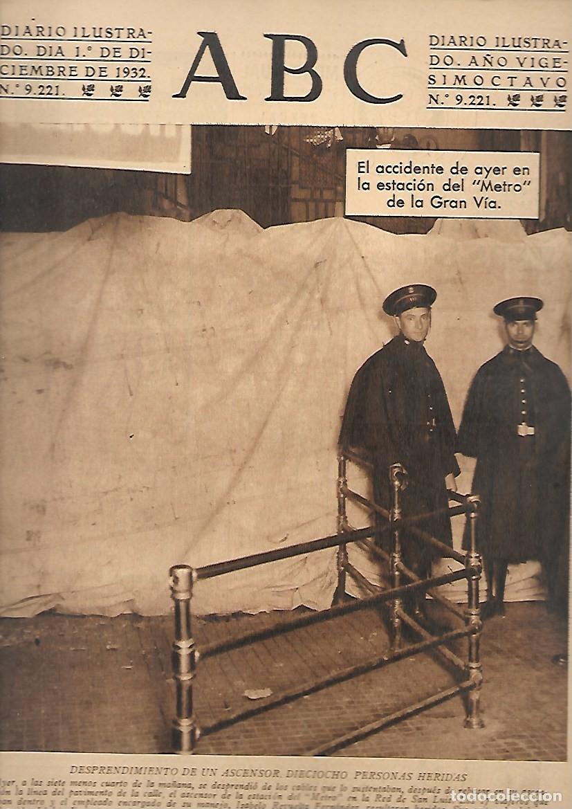 Coleccionismo de Revistas y Peri&oacute;dicos: PERIODICO ABC MADRID-SEVILLA 2 DE DICIEMBRE 1932 N&ordm; 9220 DESPRENDIMIENTO DE UN ASCENSOR.A-ABC-0393
