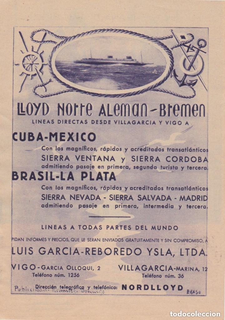 Coleccionismo de revistas y peri&oacute;dicos: * VIGO * Publicidad l&iacute;neas de navegaci&oacute;n LLOYD NORTE ALEMAN - 1933