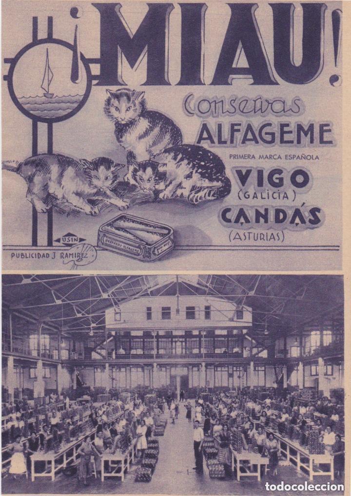 Coleccionismo de revistas y peri&oacute;dicos: * VIGO * Publicidad Conservas Alfageme, marca MIAU - 1933