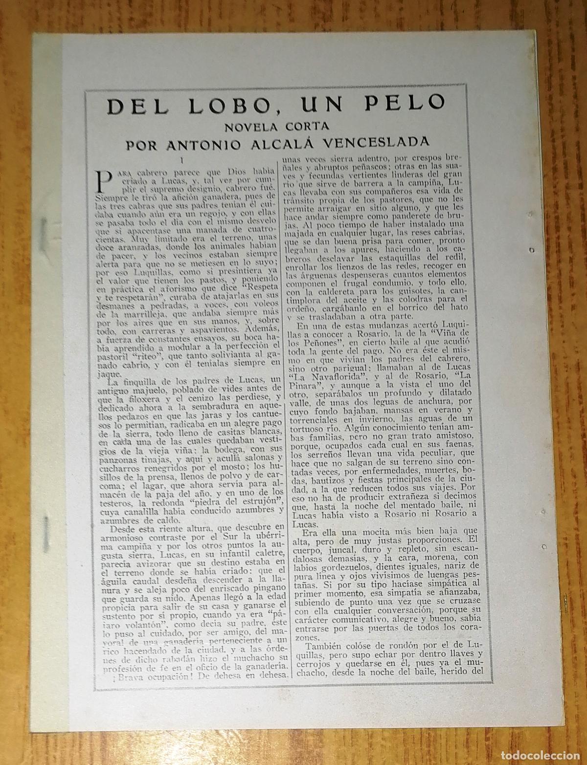 Colecionismo de Revistas e Jornais: DEL LOBO, UN PELO : Novela [SEPARATA BLANCO Y NEGRO, noviembre 1925] / Antonio Alcal&aacute; Venceslada
