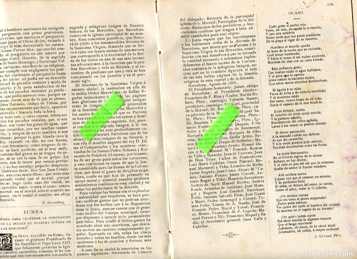 Coleccionismo de revistas y peri&oacute;dicos: REVISTA A&Ntilde;O 1888 JUNTA DE LA CORONACION DE LA IMAGEN DE NUESTRA SE&Ntilde;ORA MERCEDES MERCE BARCELONA