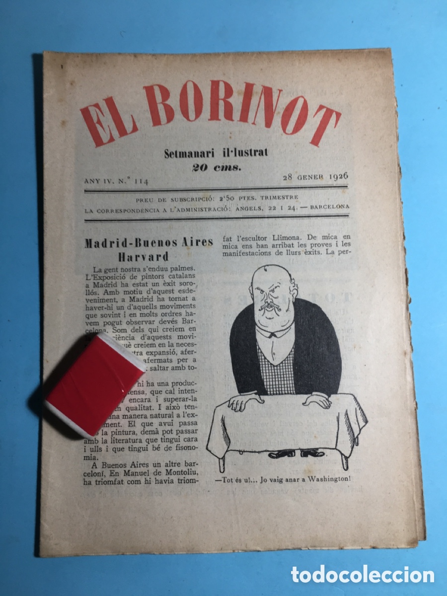 Coleccionismo de revistas y peri&oacute;dicos: 1926 28/1 BARCELONA N&ordm;. 114 &lsquo;&rsquo;EL BORINOT&rsquo;&rsquo; SETMANARI IL.LUSTRAT - MADRID BUENOS AIRES HARVARD
