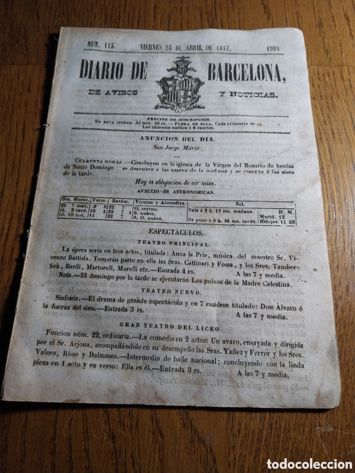 Collezionismo di Riviste e Giornali: DIARIO DE BARCELONA 1847 CANAL INFANTA LUISA CARLOTA. SOCIEDAD SOCORROS MUTUOS DE TEJEDORES