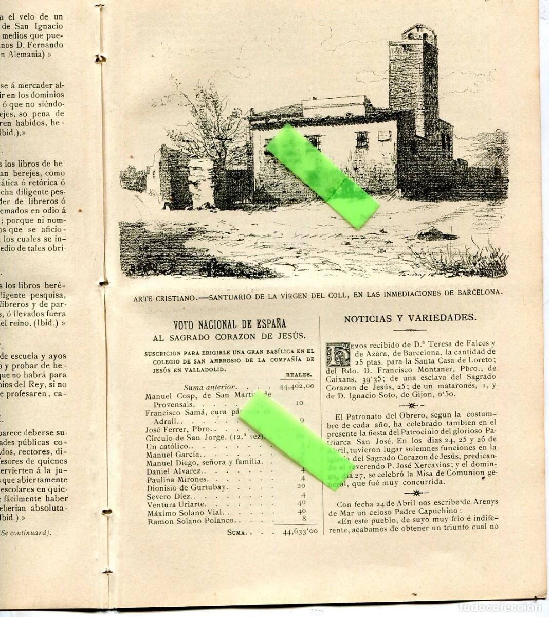 Collectionnisme de Revues et Journaux: REVISTA A&Ntilde;O 1890 ILUSTRACION SANTUARIO VIRGEN DEL COLL VERGE BARCELONA ARENYS DE MAR