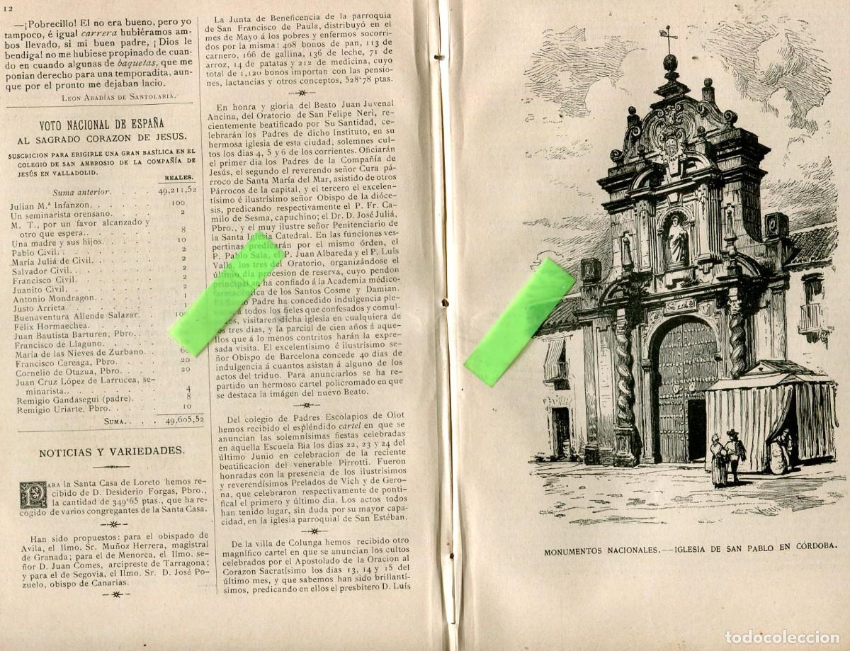 Coleccionismo de Revistas y Peri&oacute;dicos: REVISTA A&Ntilde;O 1890 ILUSTRACION IGLESIA DE SAN PABLO CORDOBA OLOT COLUNGA SABADELL