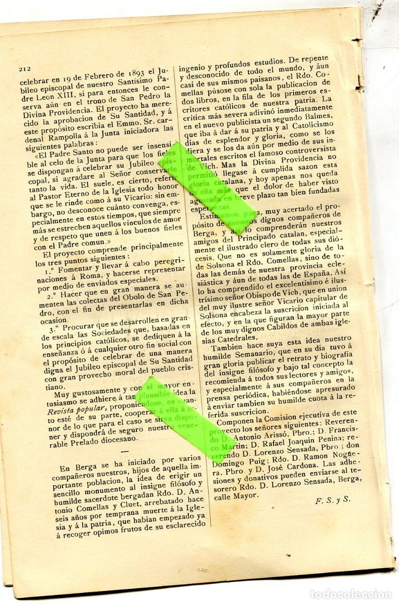 Coleccionismo de Revistas y Peri&oacute;dicos: REVISTA A&Ntilde;O 1890 MONUMENTO AL FILOSOFO ANTONIO COMELLAS Y CLUET BERGA LA SEO CONGRESO ZARAGOZA