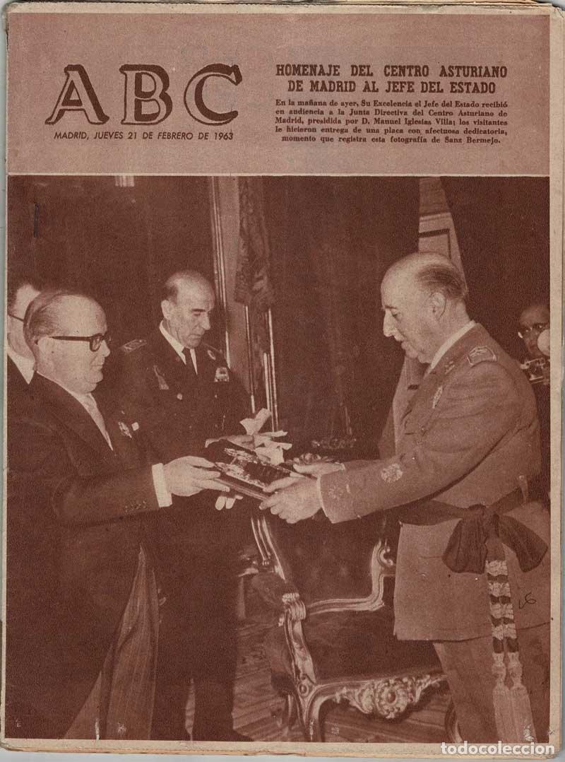 Coleccionismo de Revistas y Peri&oacute;dicos: Peri&oacute;dico ABC 21 febrero 1963. Homenaje del Centro Asturiano de Madrid al Jefe del Estado