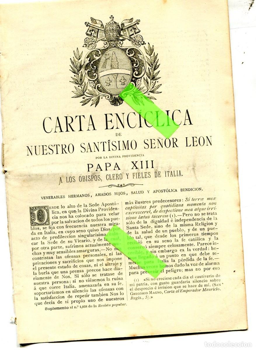 Coleccionismo de revistas y peri&oacute;dicos: REVISTA A&Ntilde;O 1890 CARTA ENCICLICA DEL PAPA LEON XIII