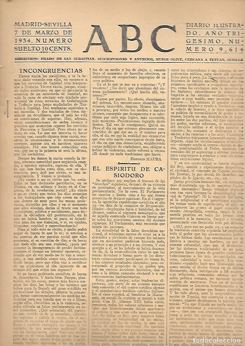 Coleccionismo de Revistas y Peri&oacute;dicos: PERIODICO ABC MADRID-SEVILLA 7 DE MARZO DE 1934 N&ordm;9614.A-ABC-0449