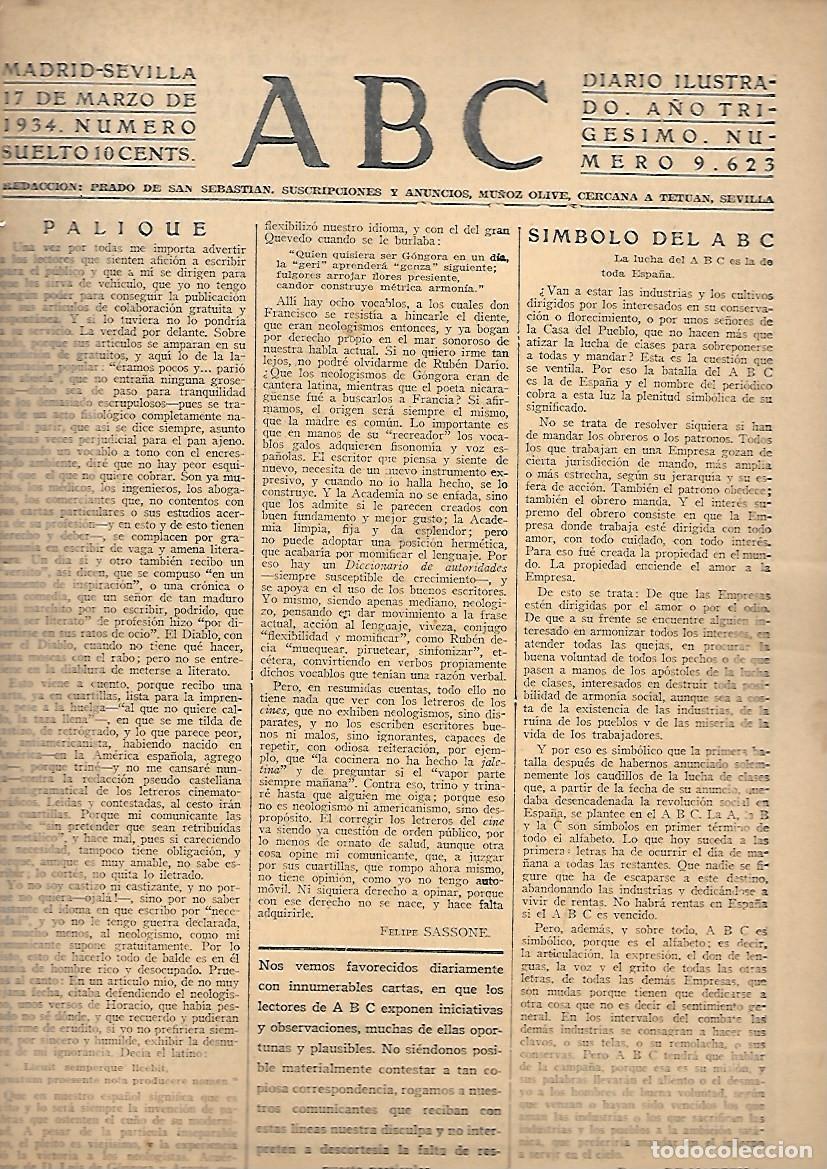 Coleccionismo de Revistas y Peri&oacute;dicos: PERIODICO ABC MADRID-SEVILLA 17 DE MARZO DE 1934 N&ordm;9623.A-ABC-0451