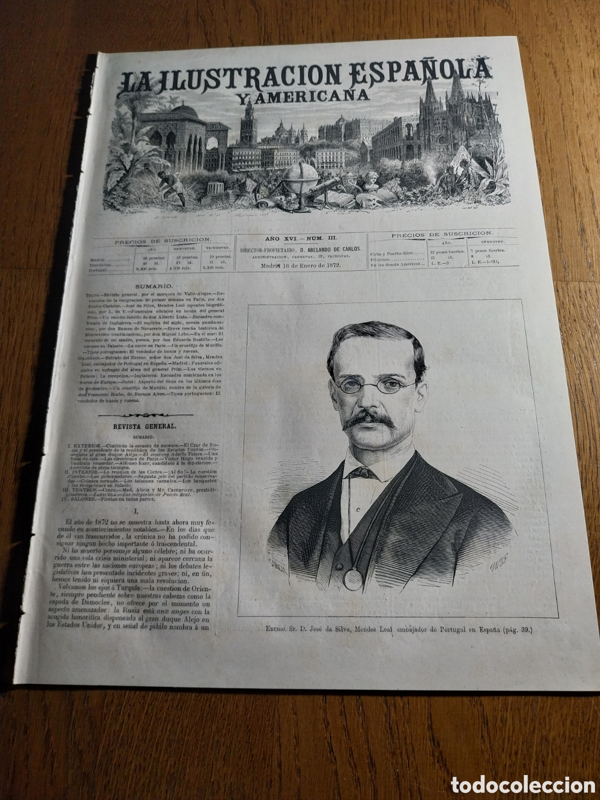 Collectionnisme de Revues et Journaux: REVISTA 1872 ESCUADRA INGLESA.FUNERALES GRAL PRIM. RECEPCI&Oacute;N EN PALACIO.PARIS EL SENA.TIPO PORTUGUES