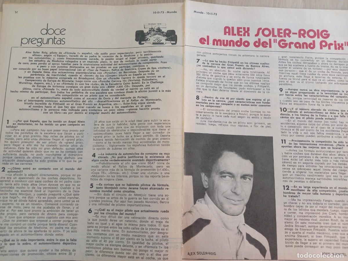 Coleccionismo de Revistas y Peri&oacute;dicos: ENTREVISTA AL PILOTO DE FORMULA 1 ALEX SOLER-ROIG. EXTRA&Iacute;DO DE REVISTA MUNDO 1973