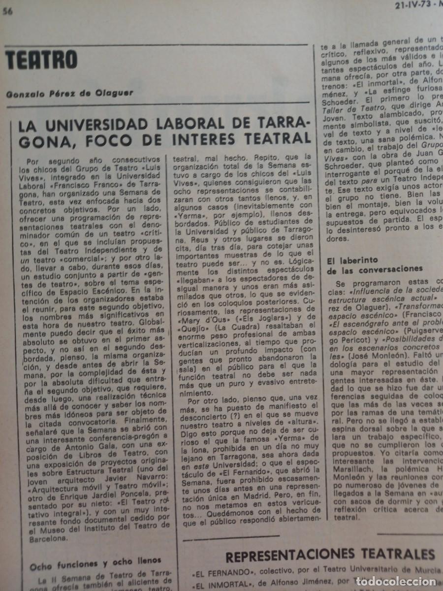 Coleccionismo de revistas y peri&oacute;dicos: II SEMANA DE TEATRO DE LA UNIVERSIDAD LABORAL DE TARRAGONA. EXTRA&Iacute;DO DE REVISTA MUNDO 1973