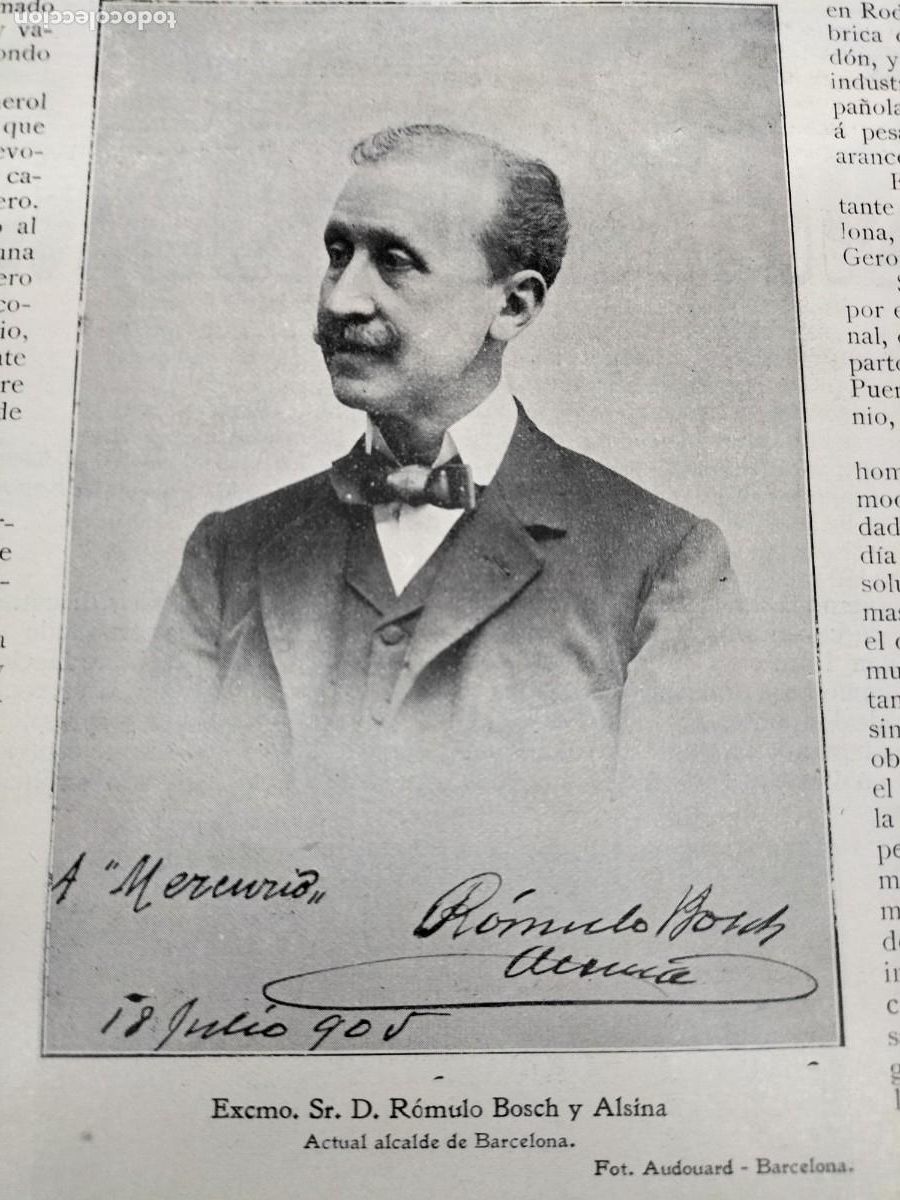 Collezionismo di Riviste e Giornali: ROMULO BOSCH Y ALSINA ALCALDE DE BARCELONA PAGINA A&Ntilde;O 1905