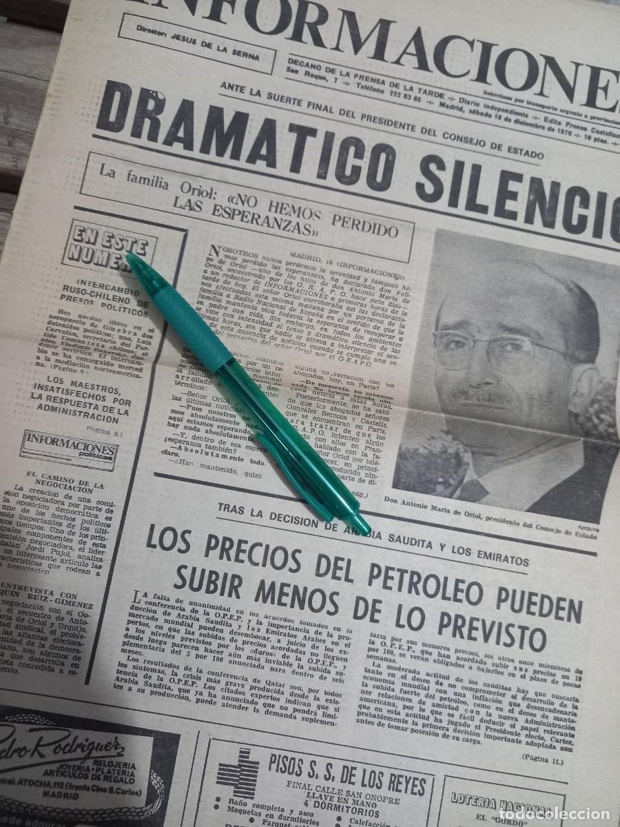 Coleccionismo de Revistas y Peri&oacute;dicos: UNA SEMANA DE SECUESTRO DE ORIOL, COMUNICADOS DE LOS GRAPO. DIARIO INFORMACIONES 18 DICIEMBRE 1976