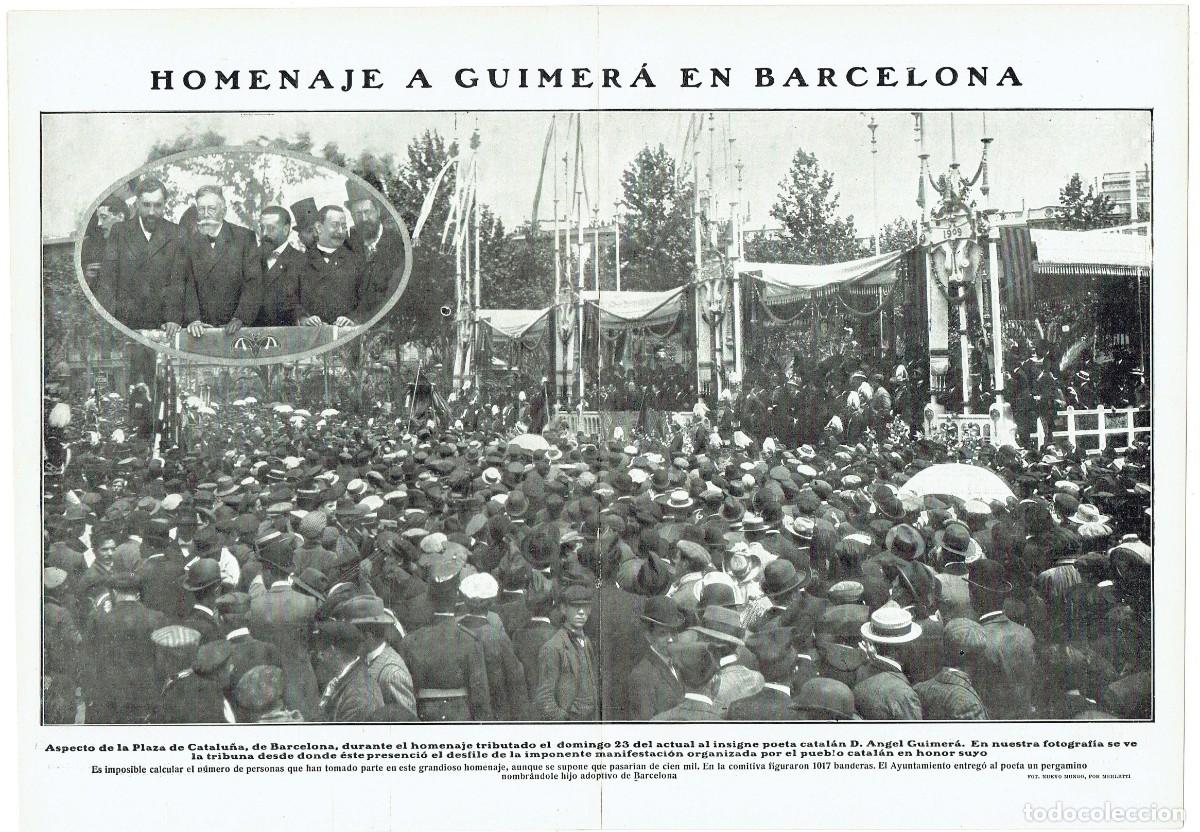 Sammeln von Zeitschriften und Zeitungen: 1909 HOJA REVISTA BARCELONA PLAZA DE CATALU&Ntilde;A HOMENAJE A ESCRITOR POETA &Aacute;NGEL GUIMER&Aacute;