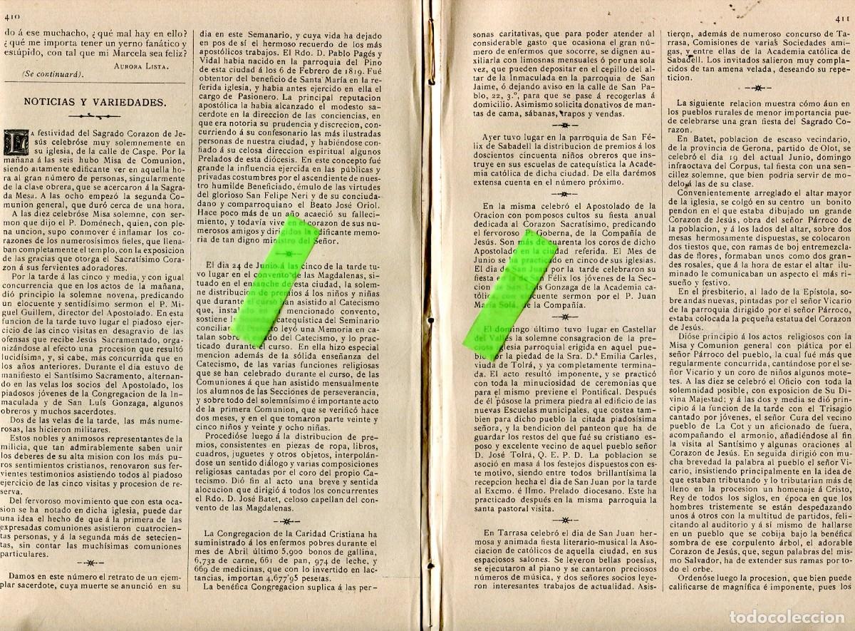 Coleccionismo de revistas y peri&oacute;dicos: REVISTA A&Ntilde;O 1892 CONSEGRACION DE LA IGLESIA PARROQUIAL DE CASTELLAR DEL VALLES BATET