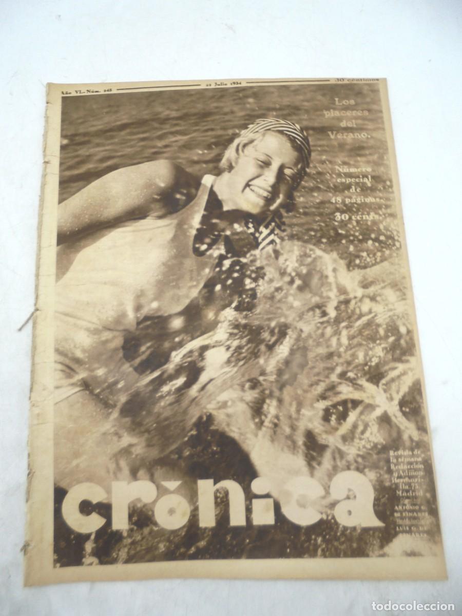 Collectionnisme de Revues et Journaux: CR&Oacute;NICA. REVISTA DE LA SEMANA. A&Ntilde;O VI. N&ordm; 245. 1934. LOS PLACERES DEL VERANO. MUJERES EN REP... LEER