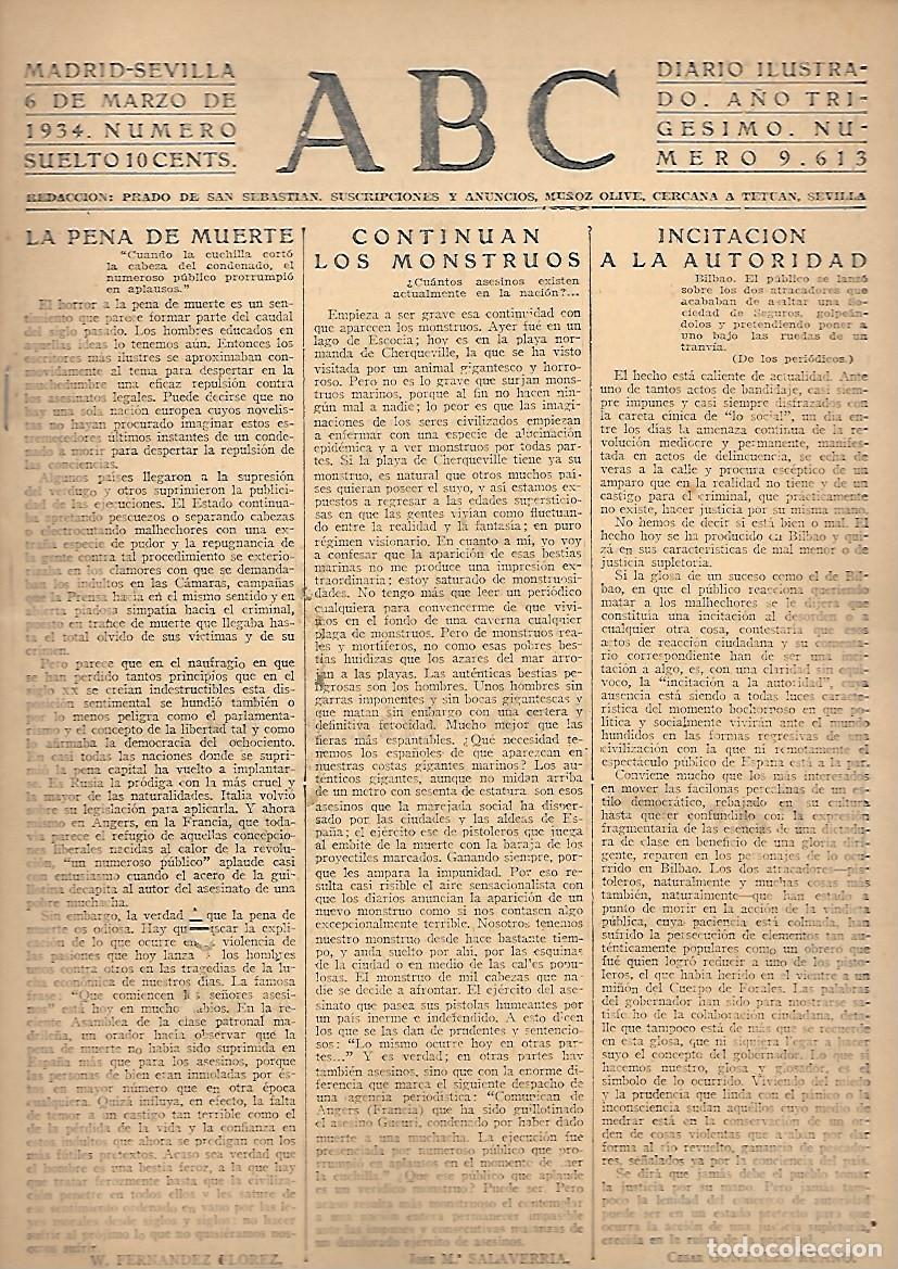 Coleccionismo de Revistas y Peri&oacute;dicos: PERIODICO ABC MADRID-SEVILLA 6 DE MARZO DE 1934 N&ordm;96113.A-ABC-0498