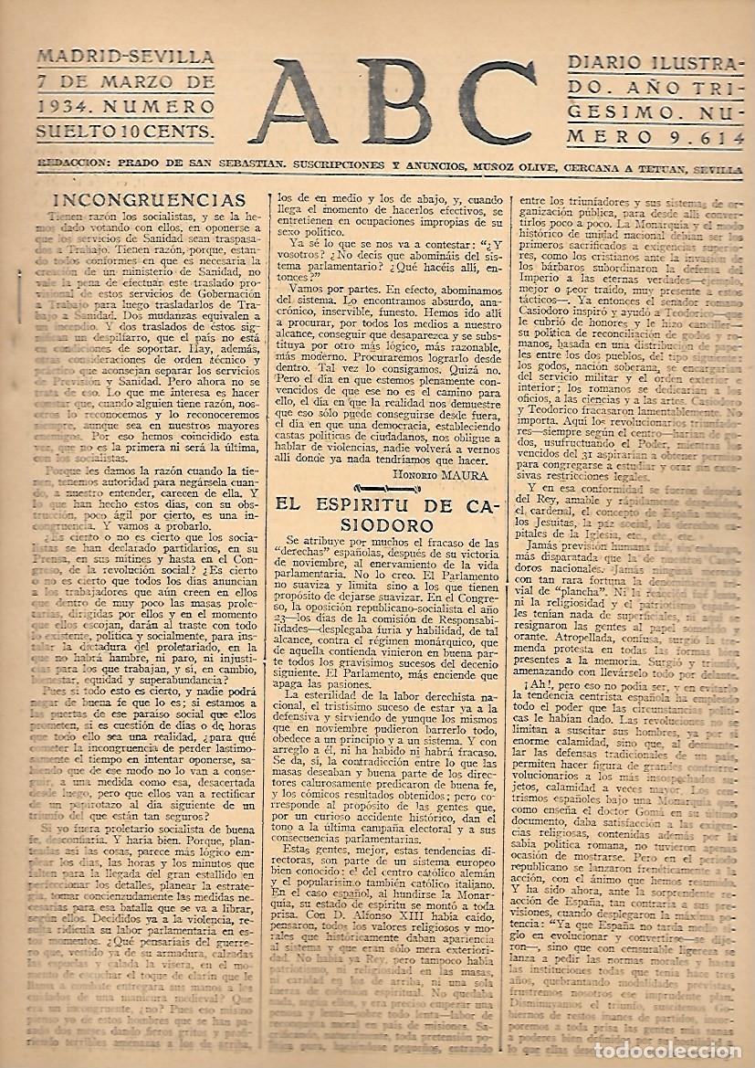Coleccionismo de Revistas y Peri&oacute;dicos: PERIODICO ABC MADRID-SEVILLA 7 DE MARZO DE 1934 N&ordm;9614.A-ABC-0499