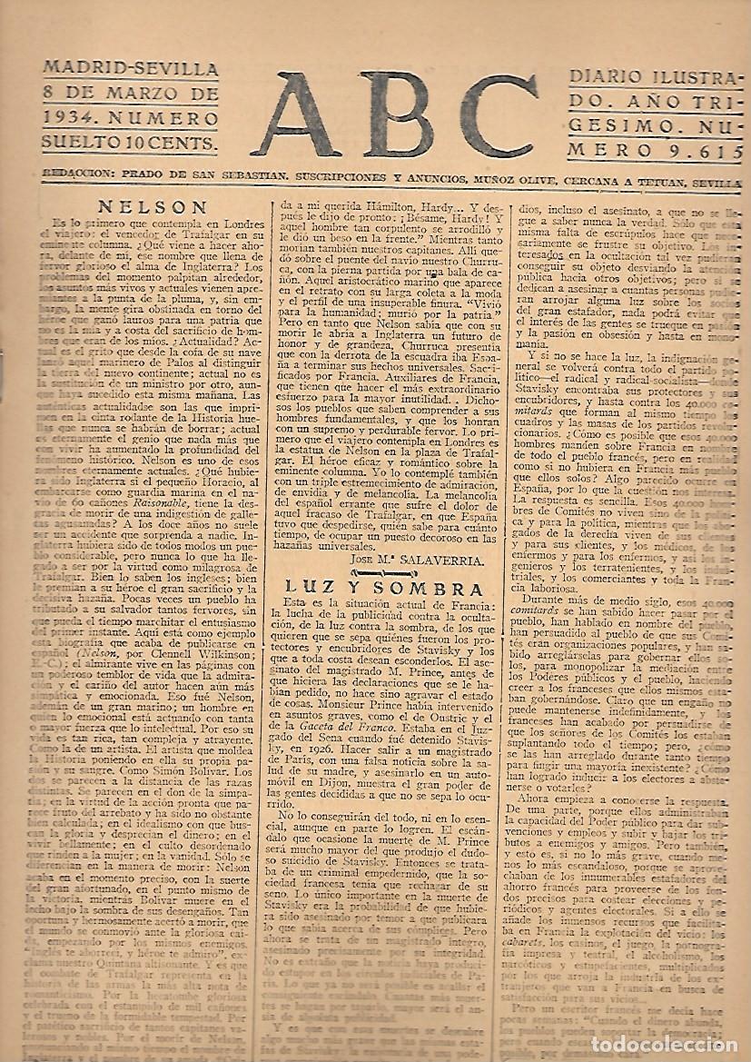 Coleccionismo de Revistas y Peri&oacute;dicos: PERIODICO ABC MADRID-SEVILLA 8 DE MARZO DE 1934 N&ordm;9615.A-ABC-0500