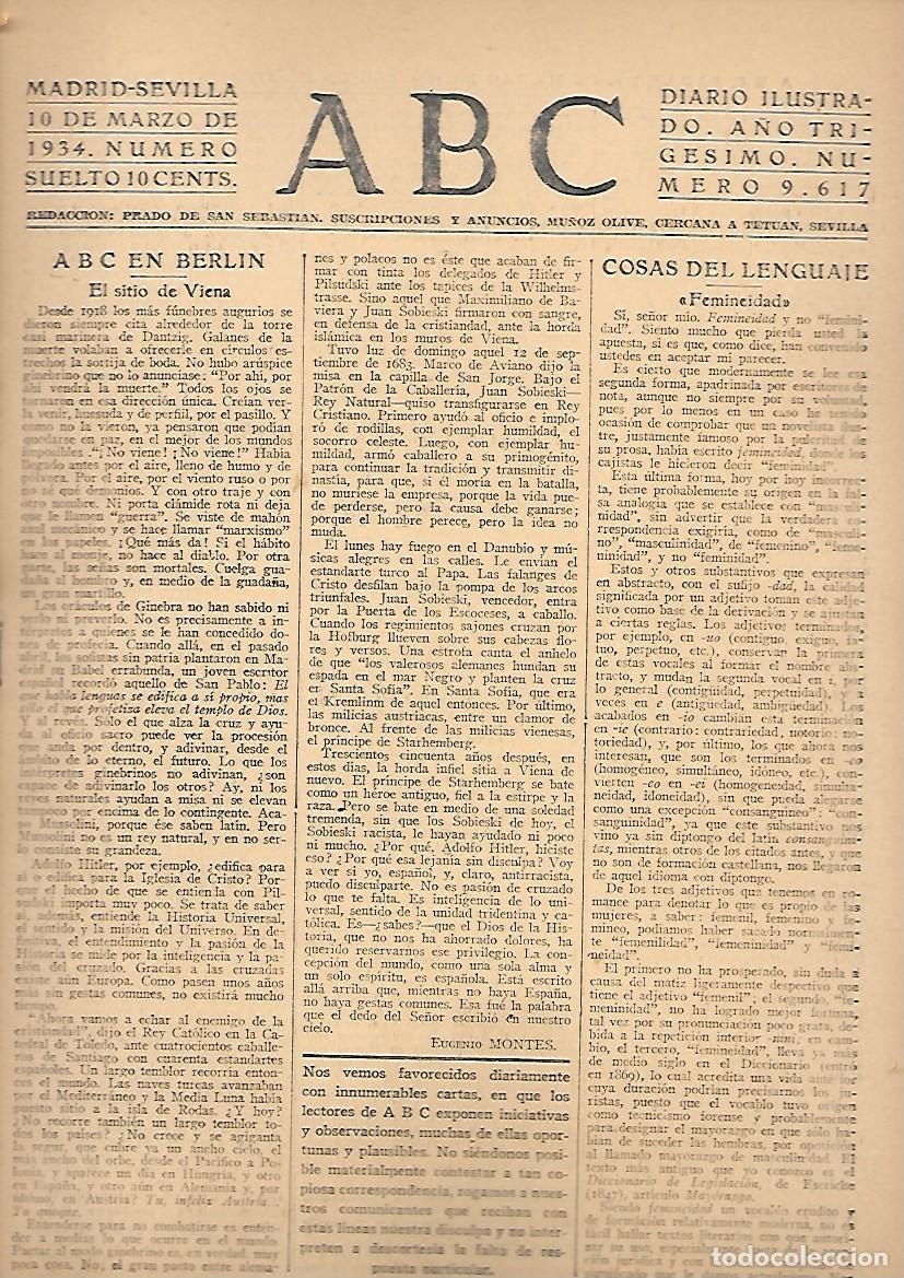 Coleccionismo de Revistas y Peri&oacute;dicos: PERIODICO ABC MADRID-SEVILLA 10 DE MARZO DE 1934 N&ordm;9617.A-ABC-0502