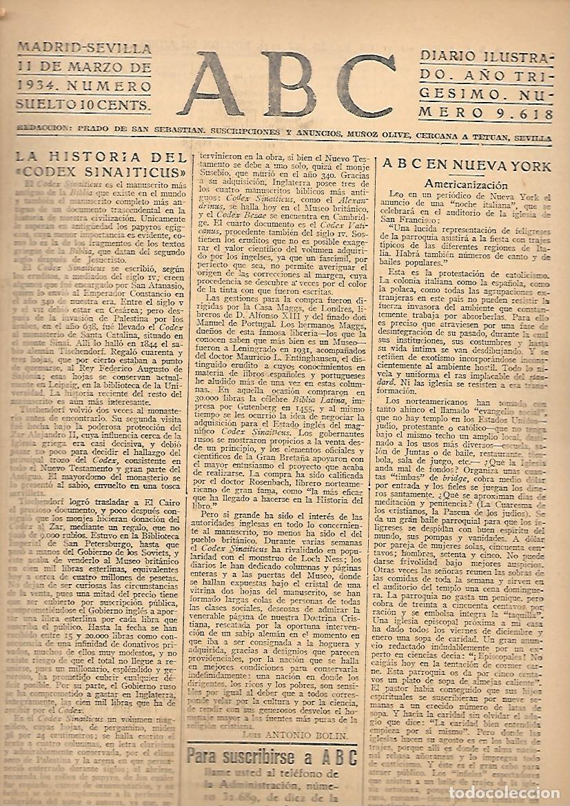Coleccionismo de Revistas y Peri&oacute;dicos: PERIODICO ABC MADRID-SEVILLA 11 DE MARZO DE 1934 N&ordm; 9618.A-ABC-0503